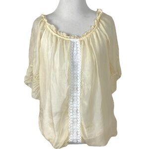 Bella Umbra Italian Silk Billowy Fairy Blouse Cream Ivory Small Flutter Sleeves